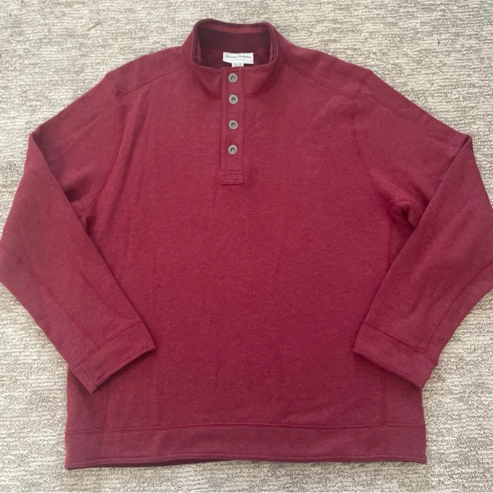 Tommy Bahama 1/4 Snap Pullover Sweater Men’s XL Reversible Mock Neck Burgundy
